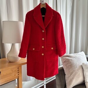 Zara Red Teddy Jacket with Textured Material
